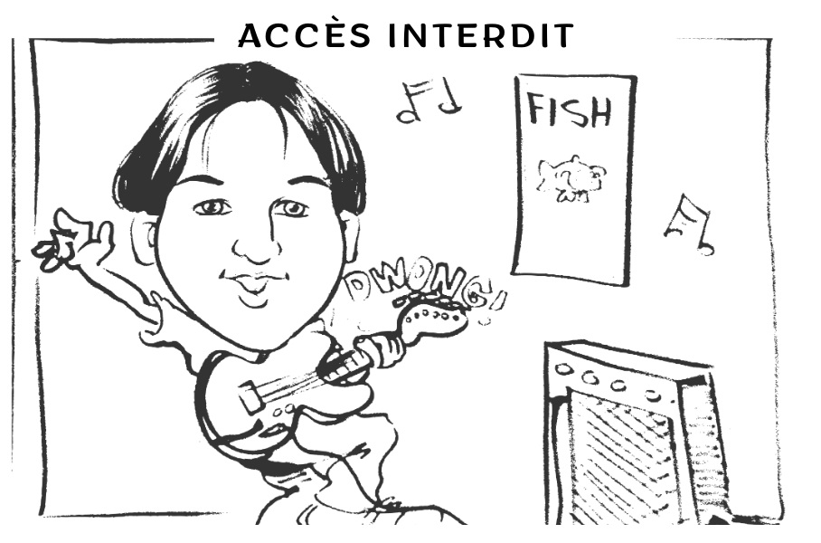 caricature ado carl-etienne avec image de fish chanteur de marillion